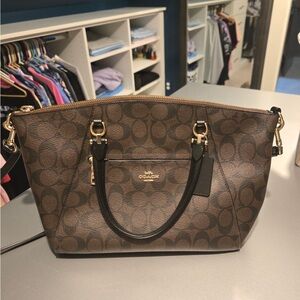 Coach Brown and Black Tote with Signature Monogram